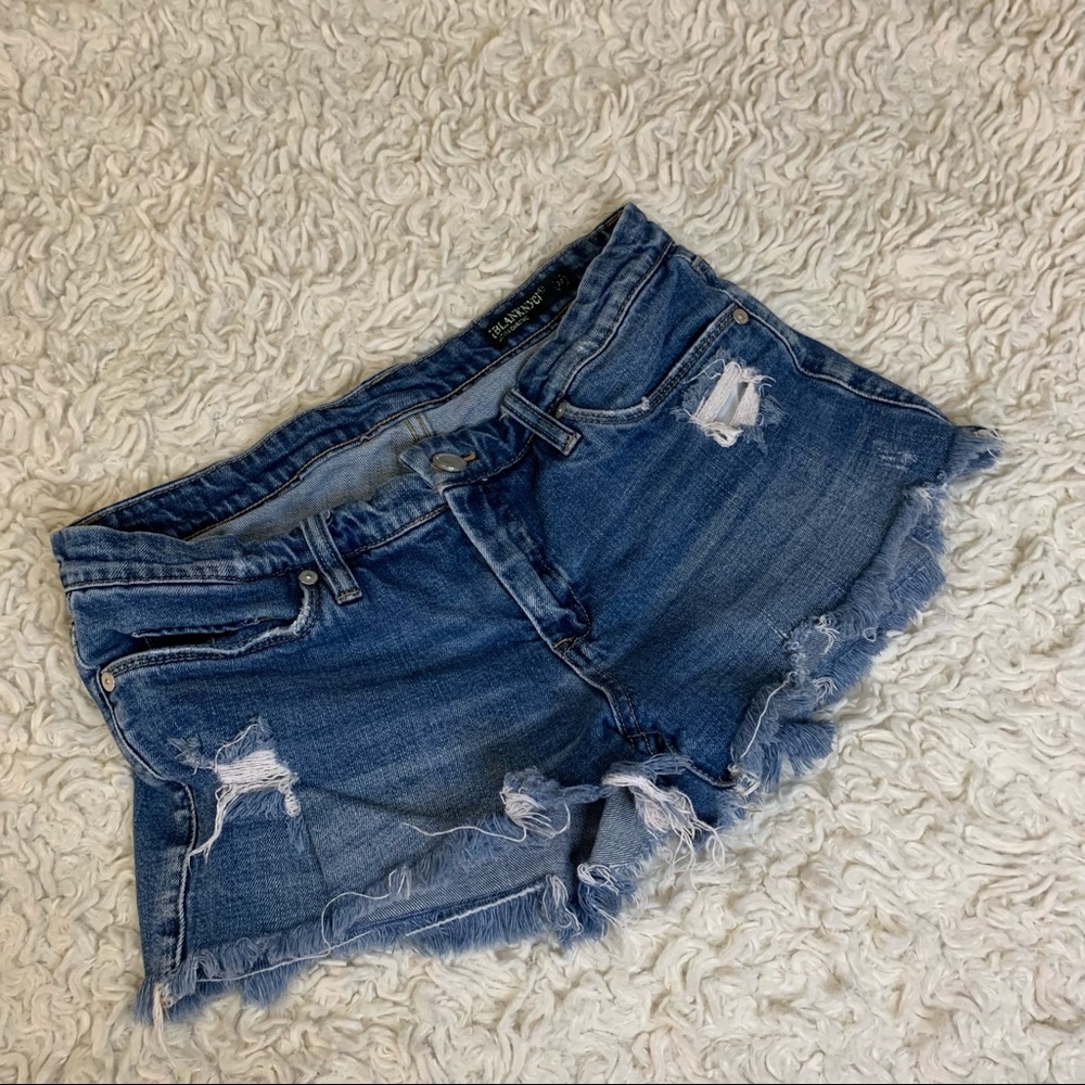 [Blank NYC] Mid-rise Torn Ripped Denim Shorts Blue Light Wash